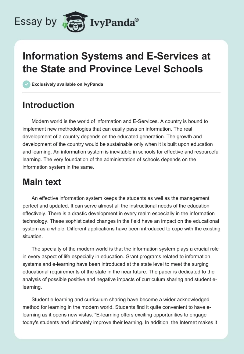 Information Systems and E-Services at the State and Province Level Schools. Page 1