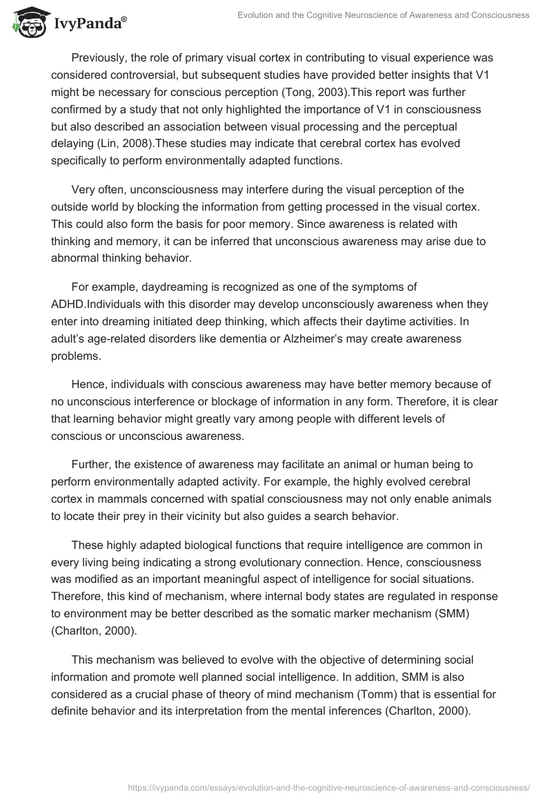 Evolution and the Cognitive Neuroscience of Awareness and Consciousness. Page 4