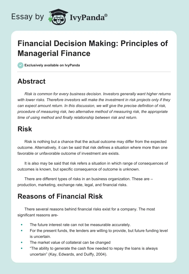 Financial Decision Making: Principles of Managerial Finance. Page 1