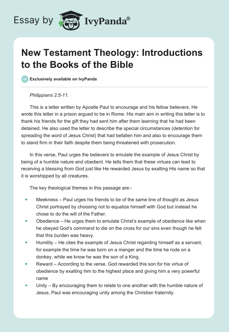New Testament Theology: Introductions to the Books of the Bible. Page 1