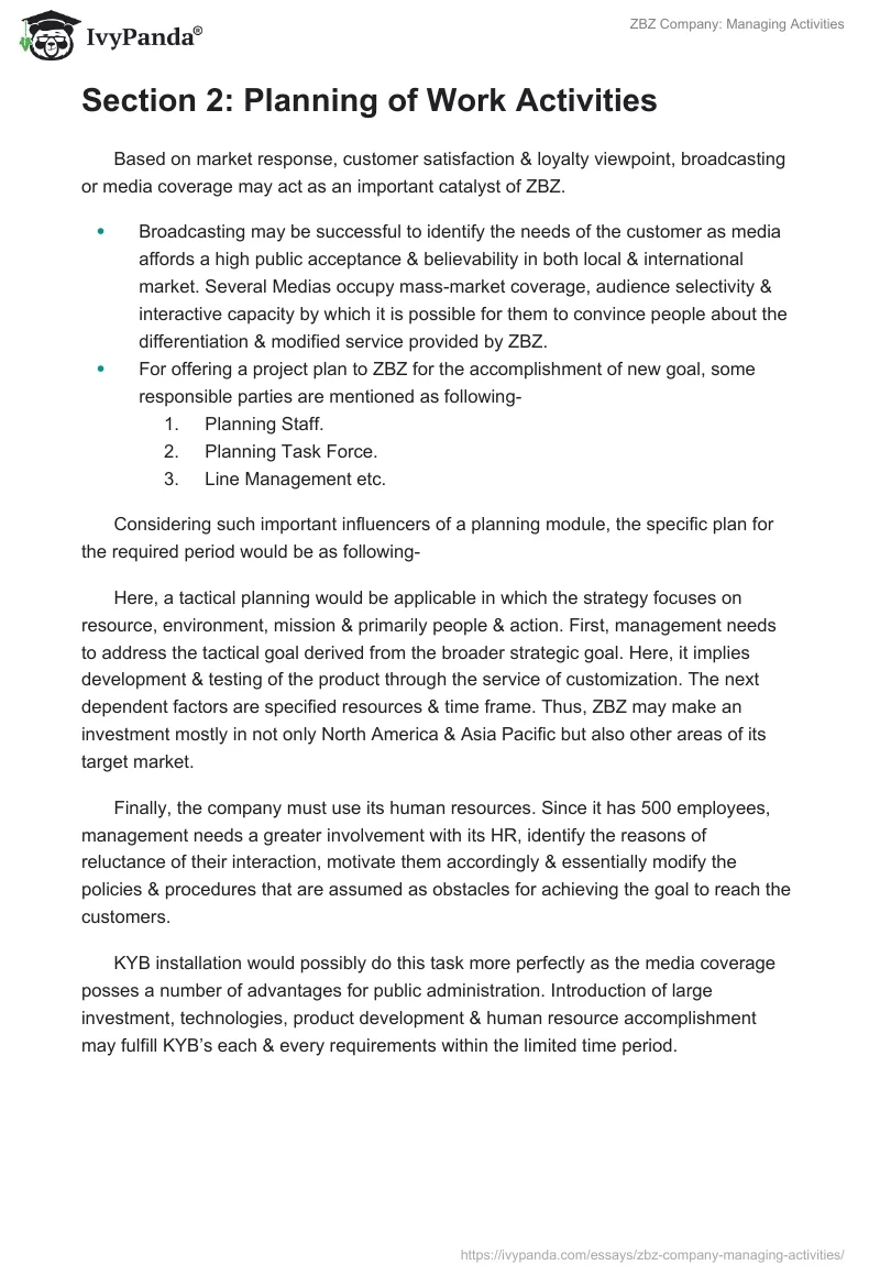 ZBZ Company: Managing Activities. Page 5
