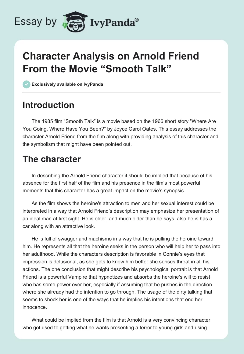 Character Analysis on Arnold Friend From the Movie “Smooth Talk”. Page 1