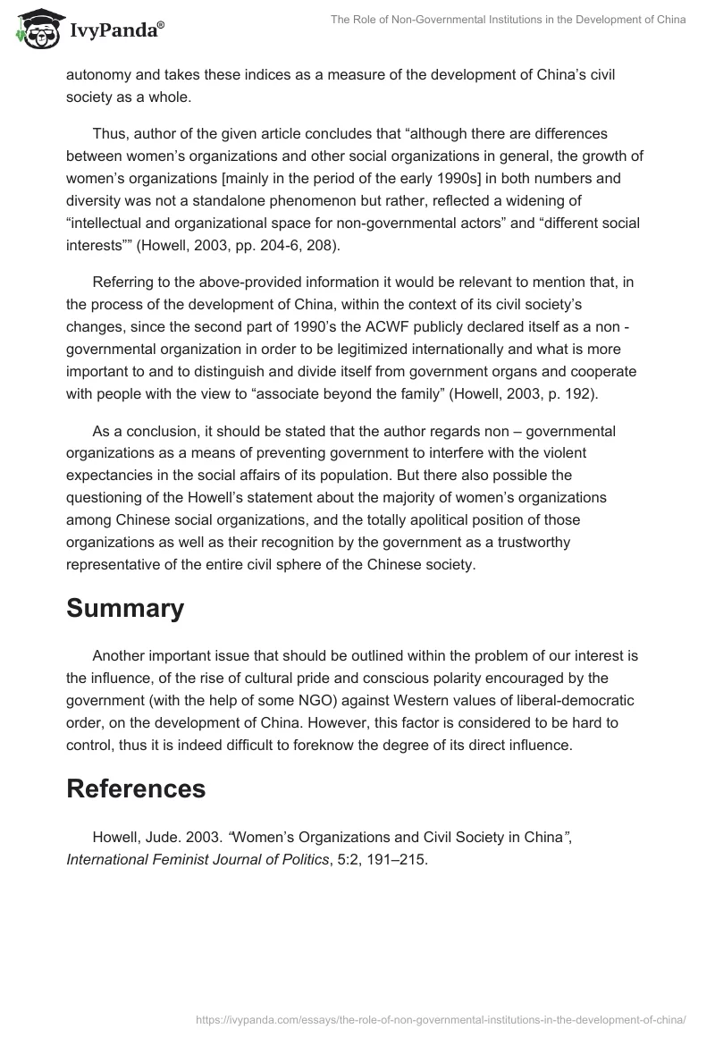 The Role of Non-Governmental Institutions in the Development of China. Page 2