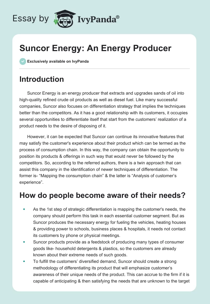 Suncor Energy: An Energy Producer. Page 1