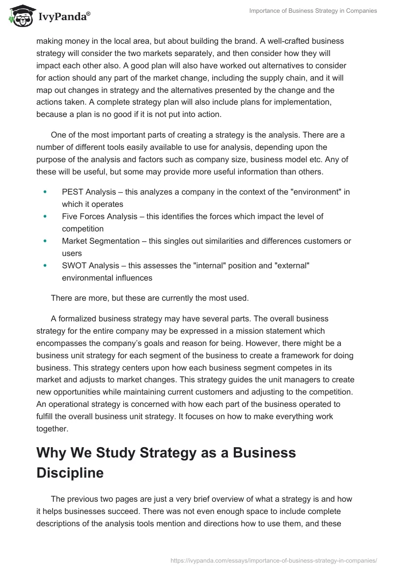 Importance of Business Strategy in Companies. Page 2