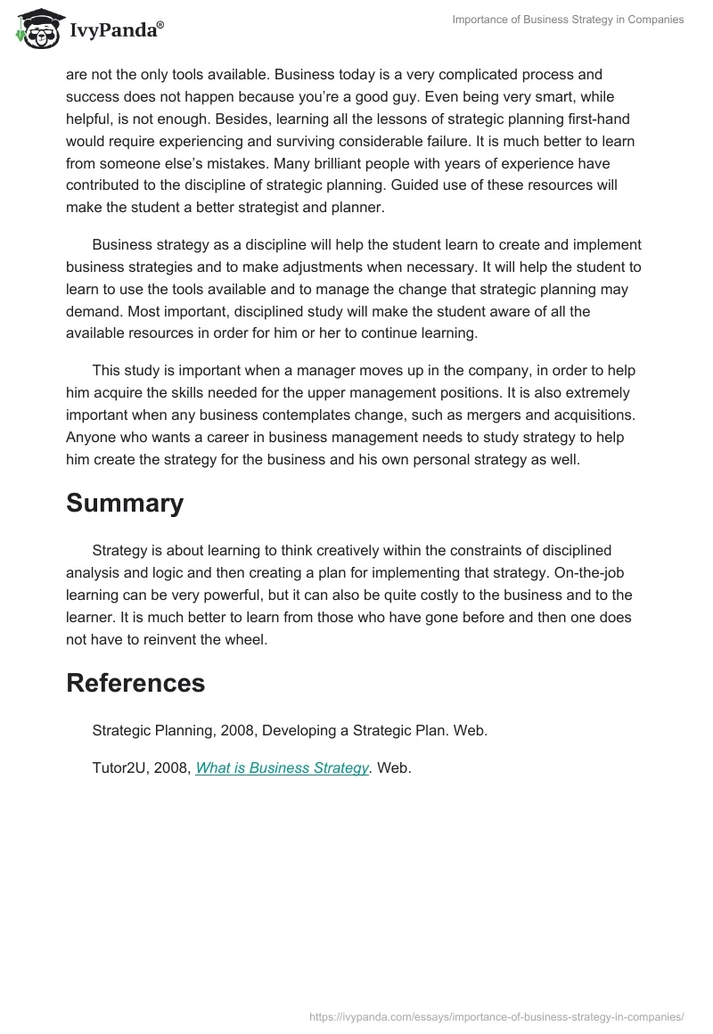 Importance of Business Strategy in Companies. Page 3