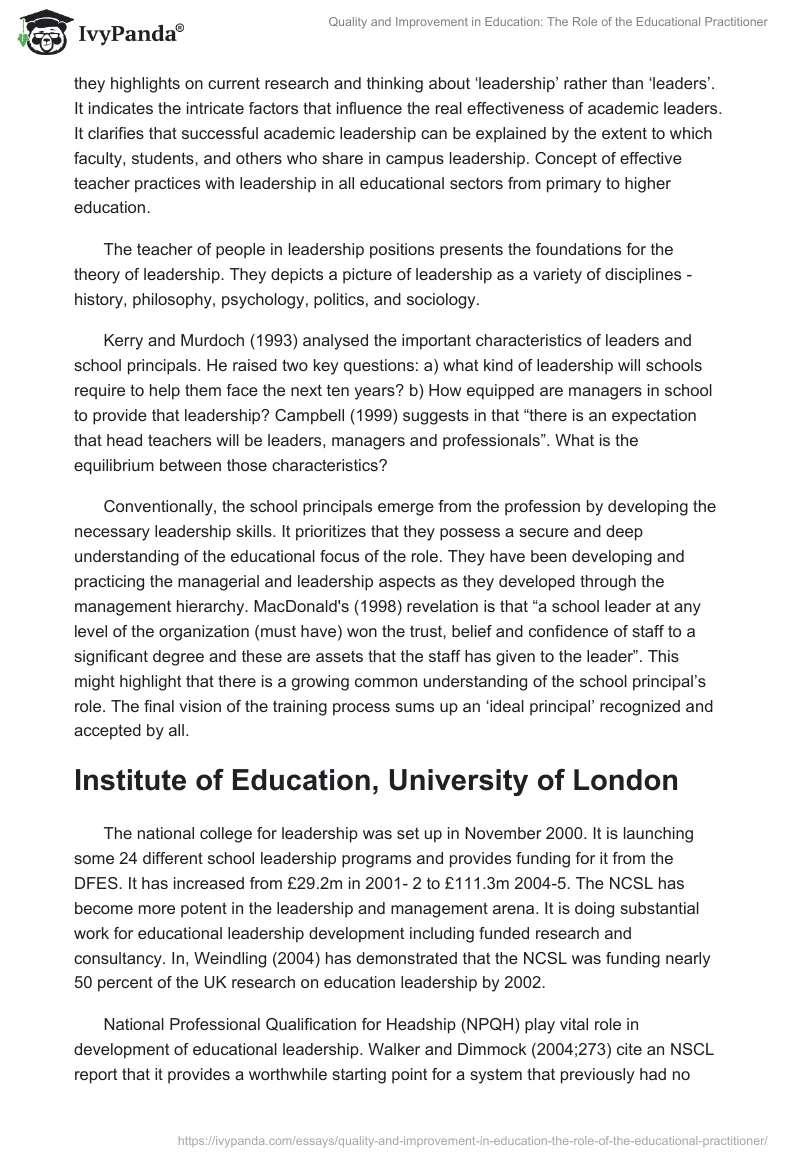 Quality and Improvement in Education: The Role of the Educational Practitioner. Page 2