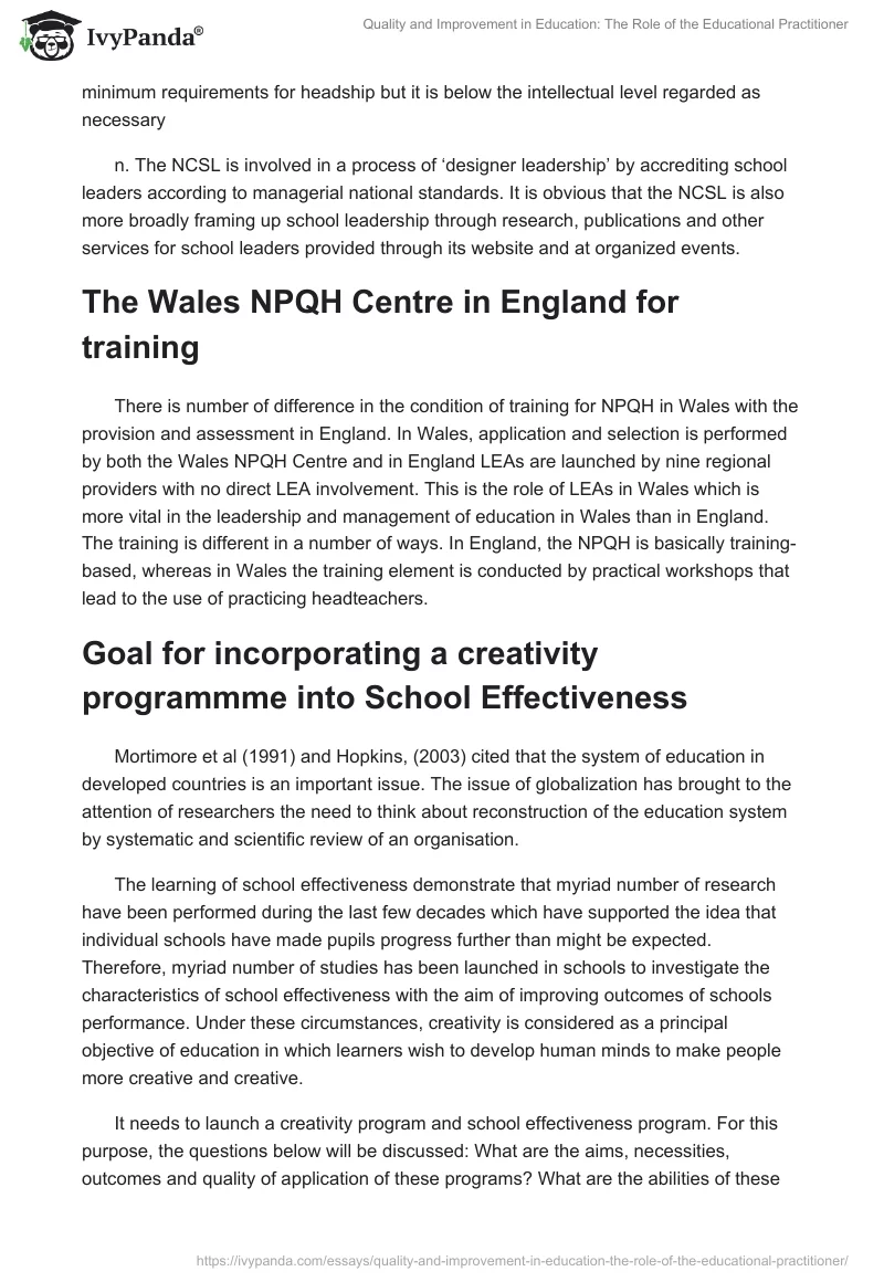 Quality and Improvement in Education: The Role of the Educational Practitioner. Page 3