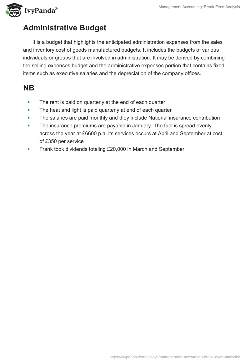 Management Accounting: Break-Even Analysis. Page 5
