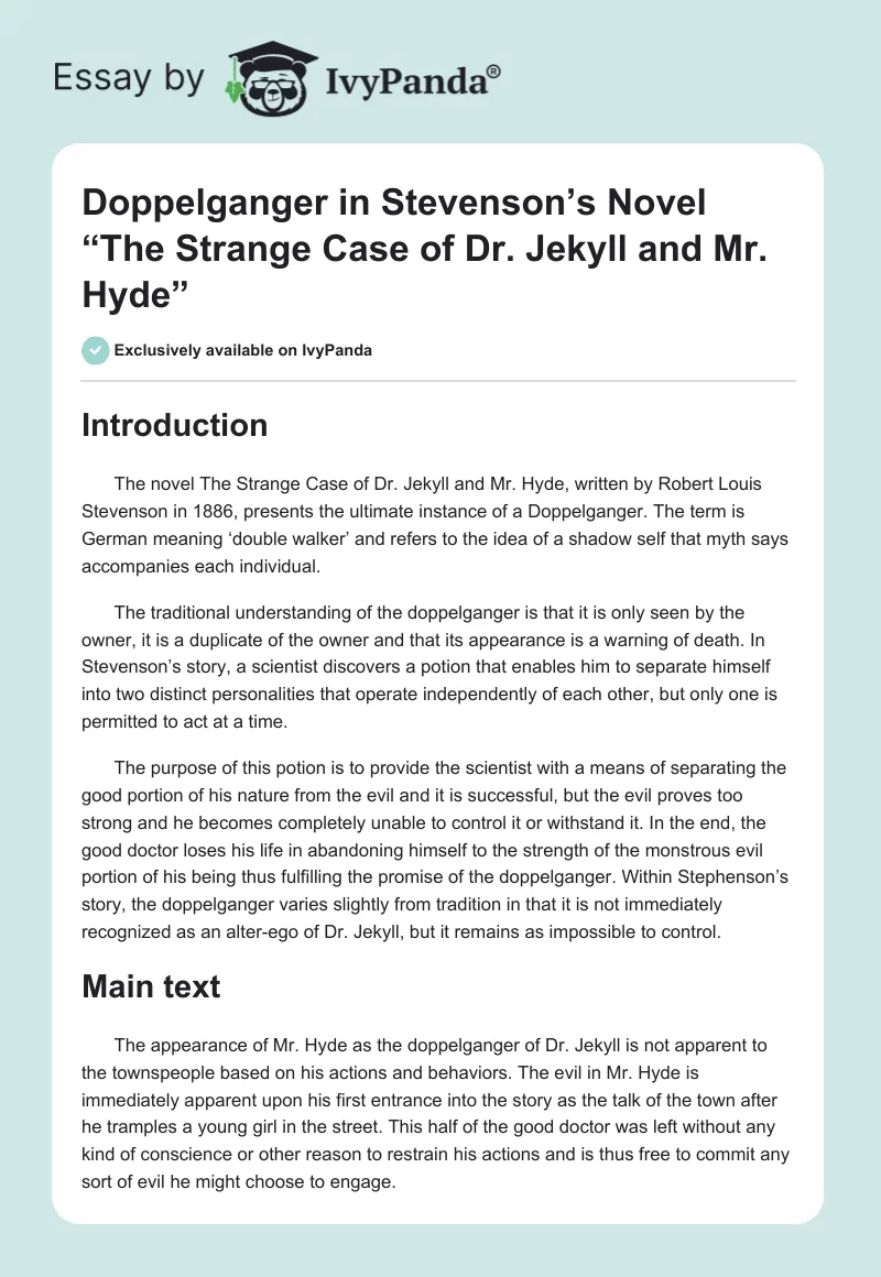 Doppelganger in Stevenson’s Novel “The Strange Case of Dr. Jekyll and Mr. Hyde”. Page 1