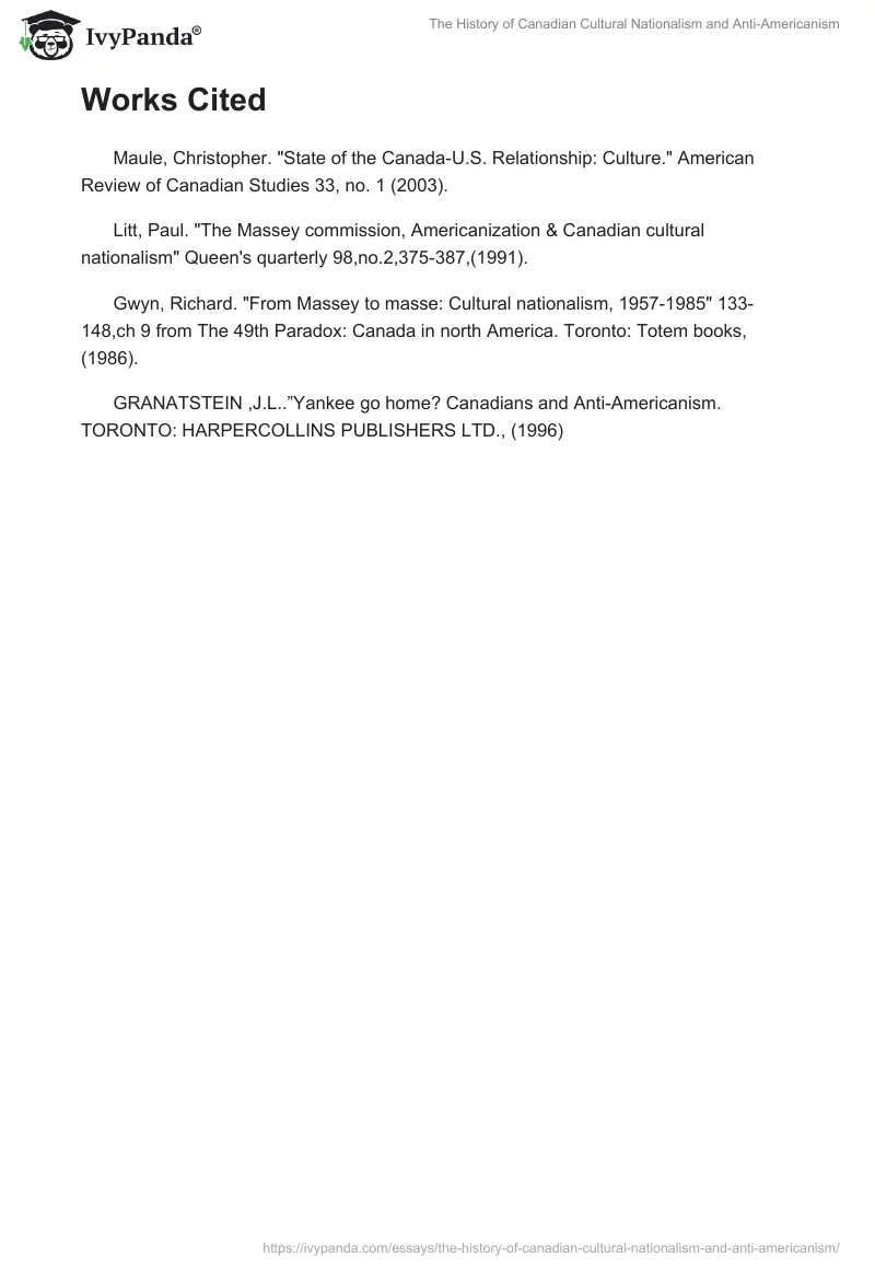 The History of Canadian Cultural Nationalism and Anti-Americanism. Page 4