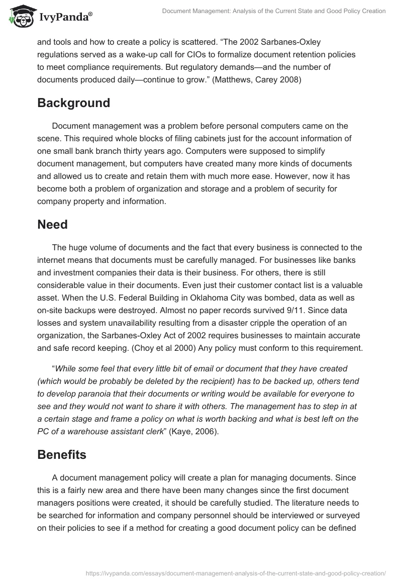 Document Management: Analysis of the Current State and Good Policy Creation. Page 2