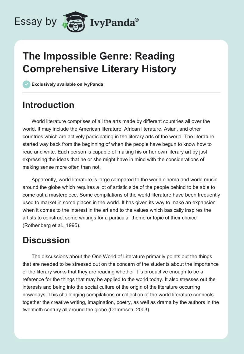 The Impossible Genre: Reading Comprehensive Literary History. Page 1