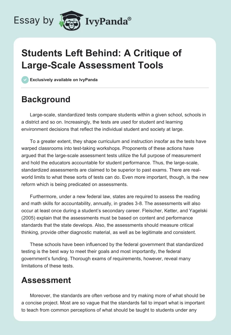 Students Left Behind: A Critique of Large-Scale Assessment Tools. Page 1