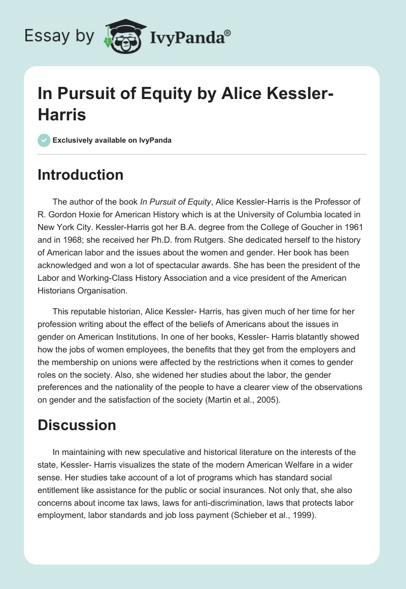 "In Pursuit of Equity" by Alice Kessler-Harris. Page 1