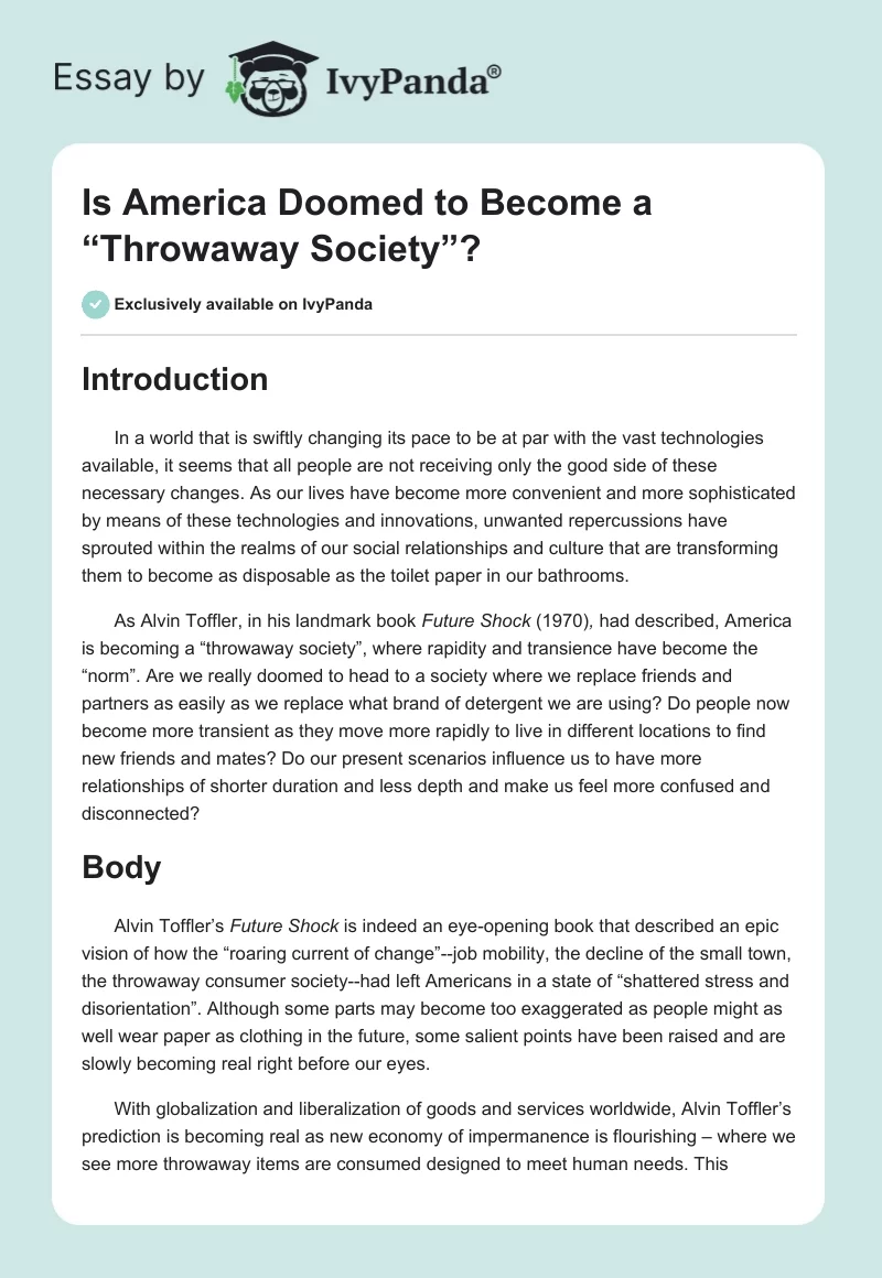 Is America Doomed to Become a “Throwaway Society”?. Page 1