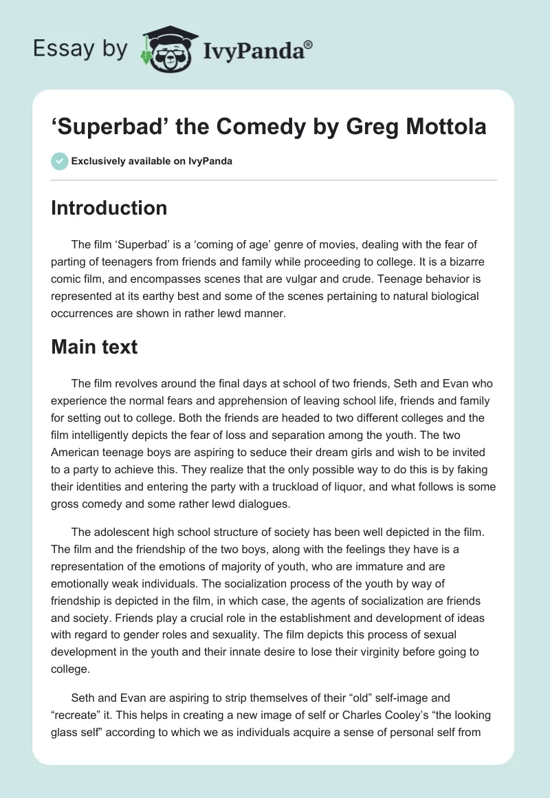 ‘Superbad’ the Comedy by Greg Mottola. Page 1