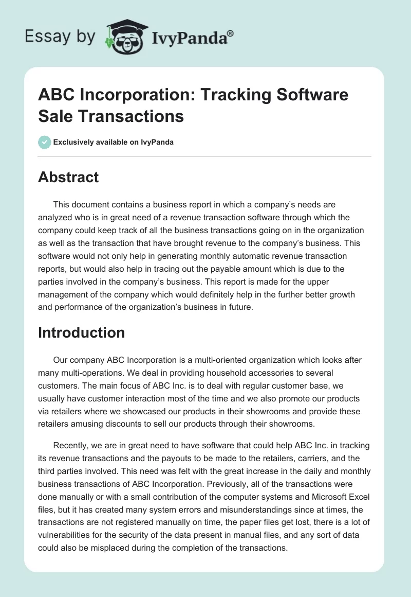 ABC Incorporation: Tracking Software Sale Transactions. Page 1