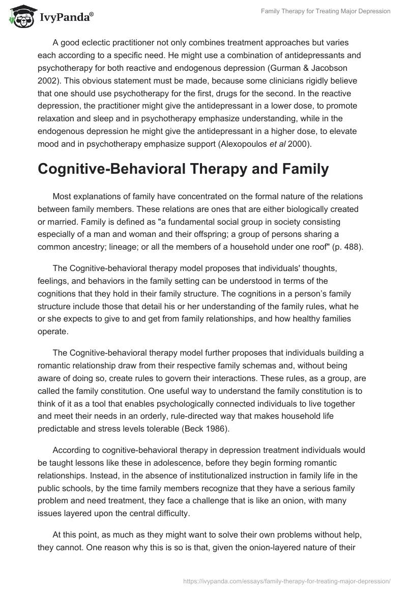 Family Therapy for Treating Major Depression. Page 2