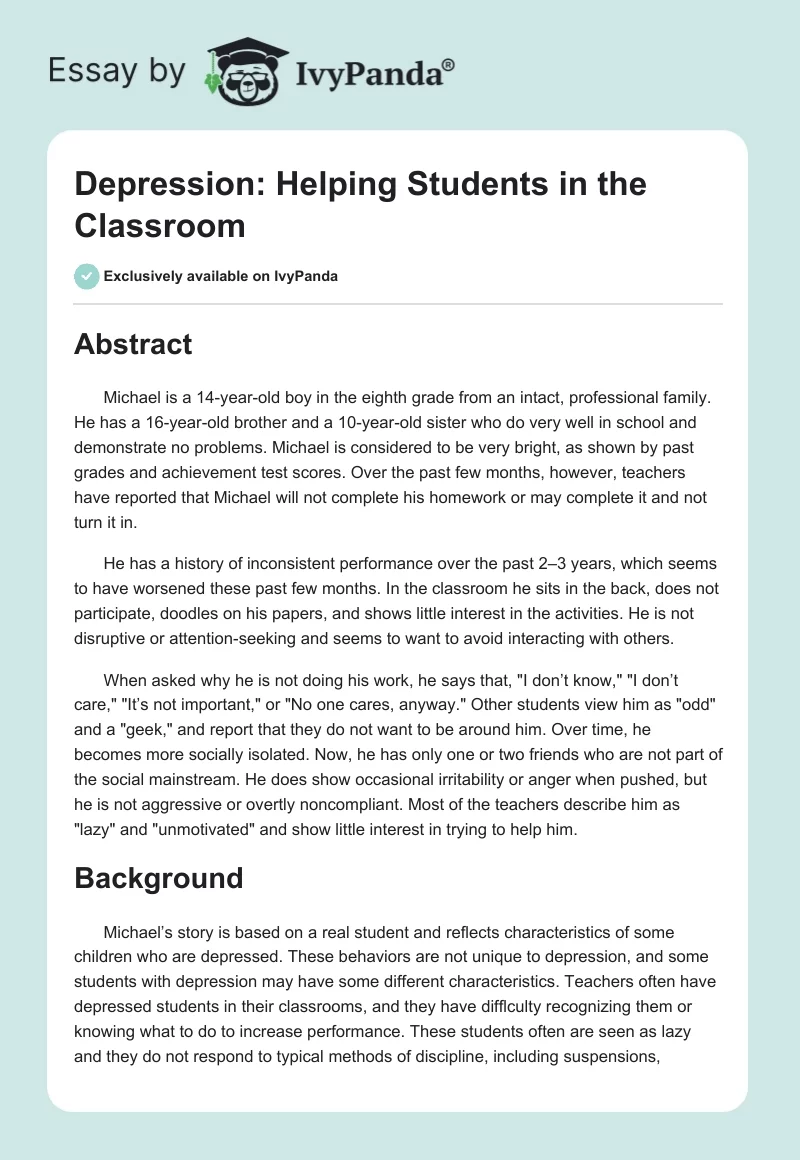 Depression: Helping Students in the Classroom. Page 1