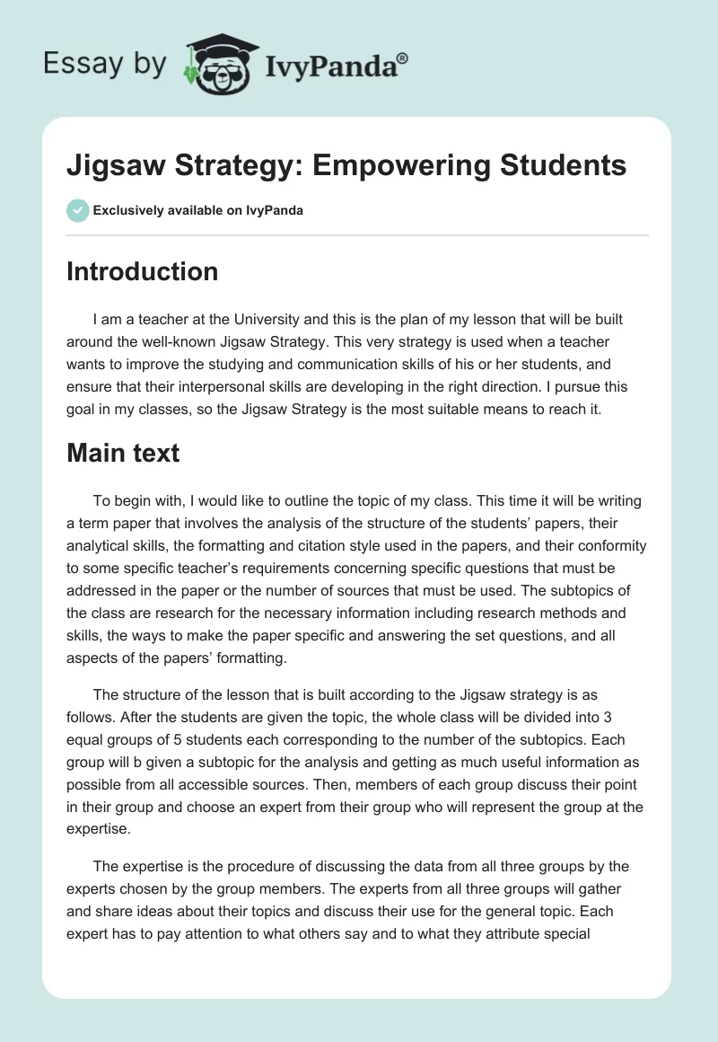 Jigsaw Strategy: Empowering Students. Page 1