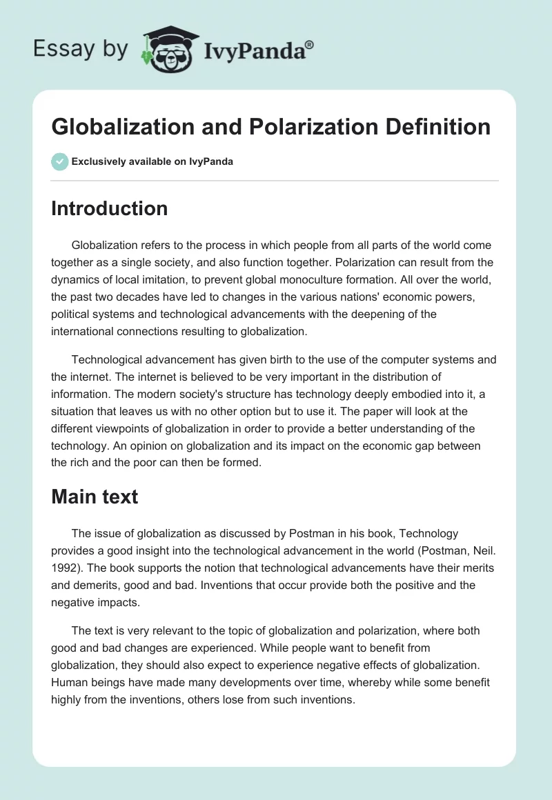 Globalization and Polarization Definition. Page 1