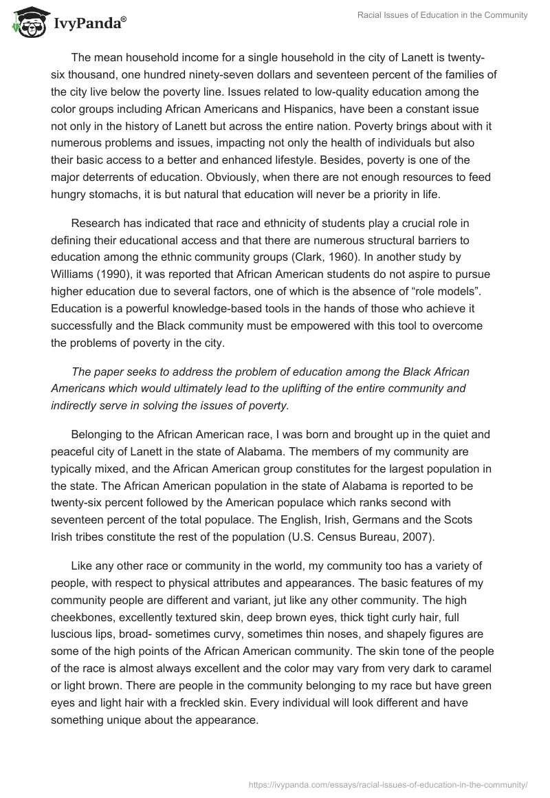 Racial Issues of Education in the Community. Page 2