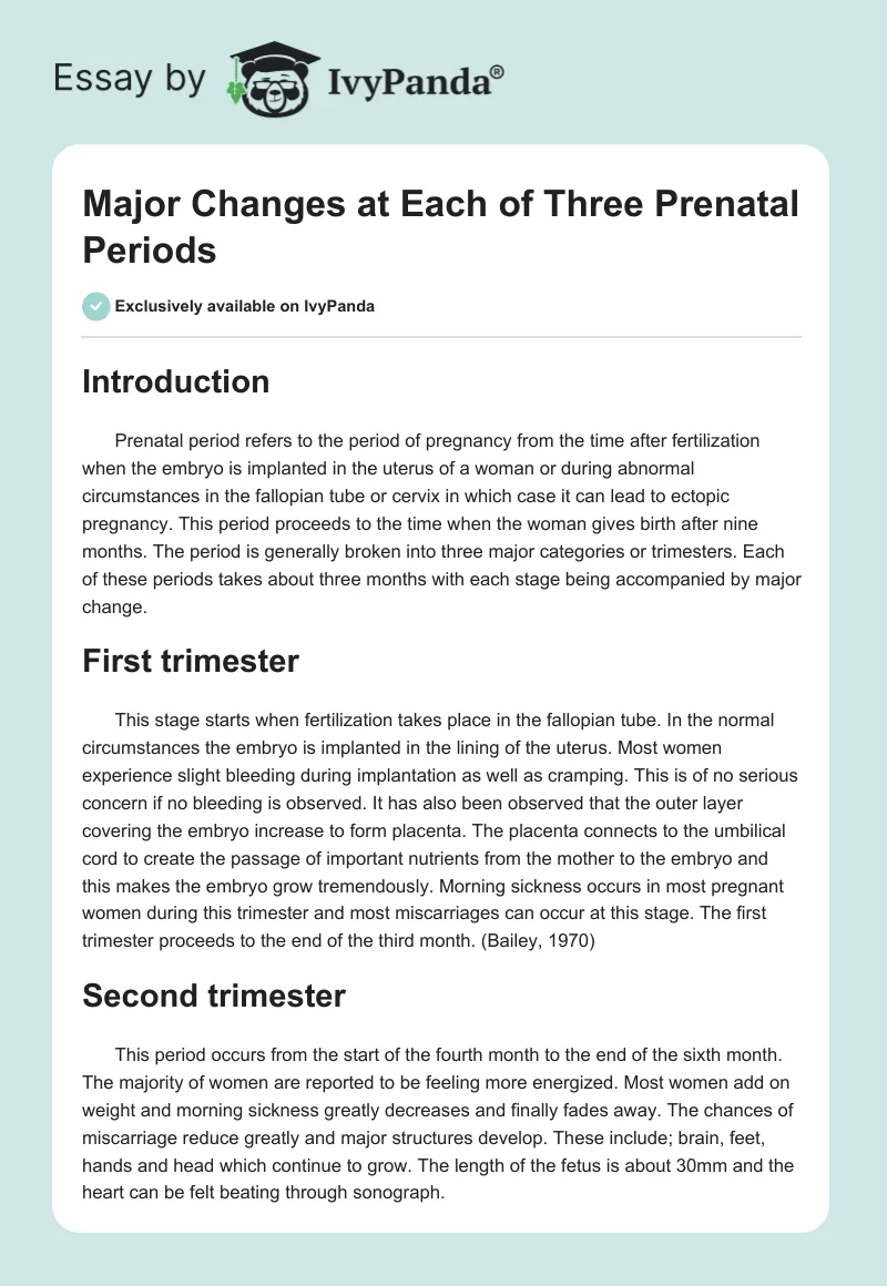 Major Changes at Each of Three Prenatal Periods. Page 1