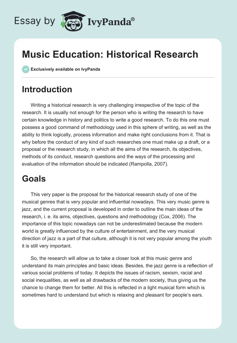Music Education: Historical Research. Page 1