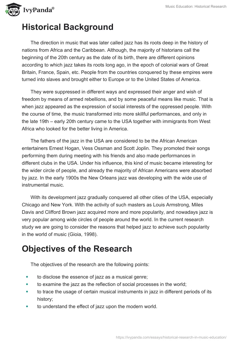 Music Education: Historical Research. Page 2