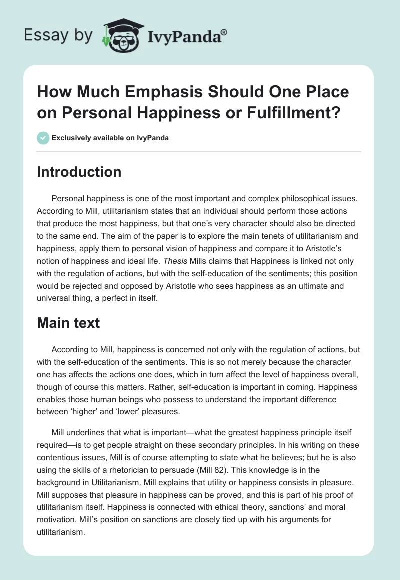 How Much Emphasis Should One Place on Personal Happiness or Fulfillment?. Page 1