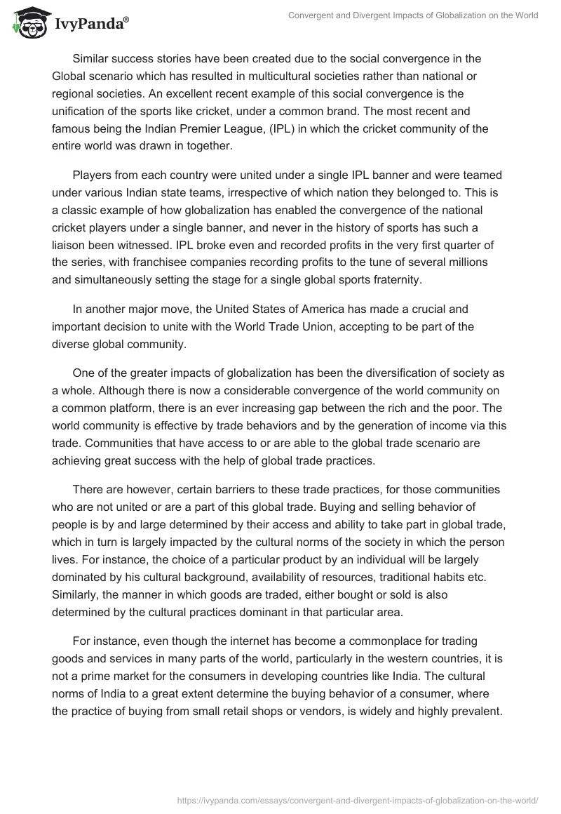Convergent and Divergent Impacts of Globalization on the World. Page 2