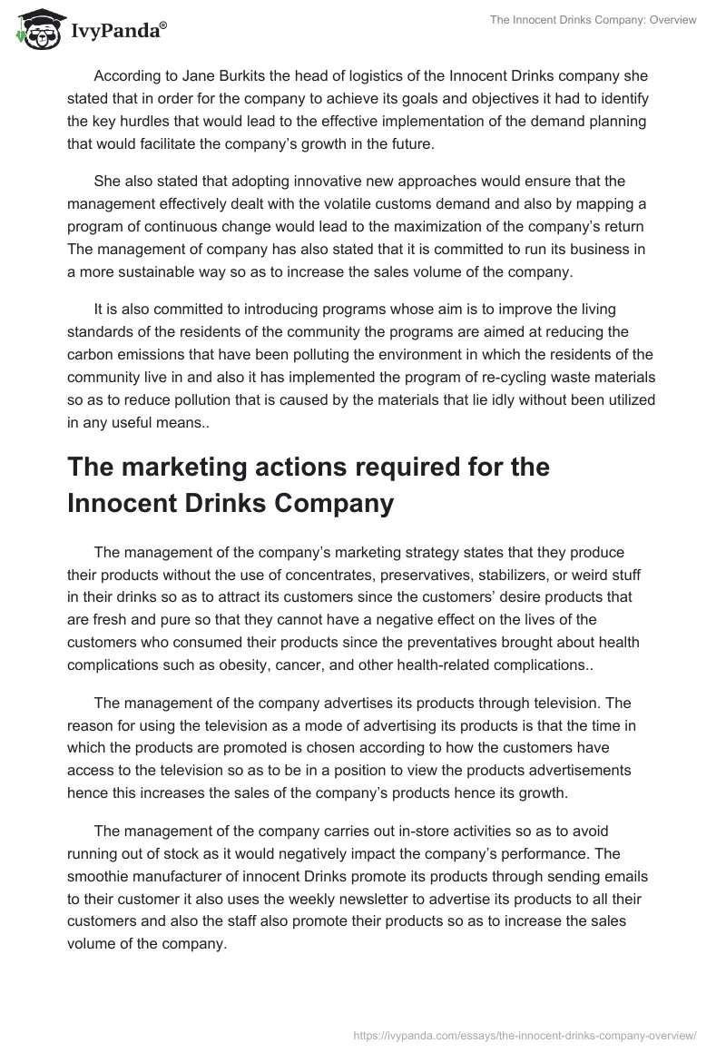The Innocent Drinks Company: Overview. Page 2