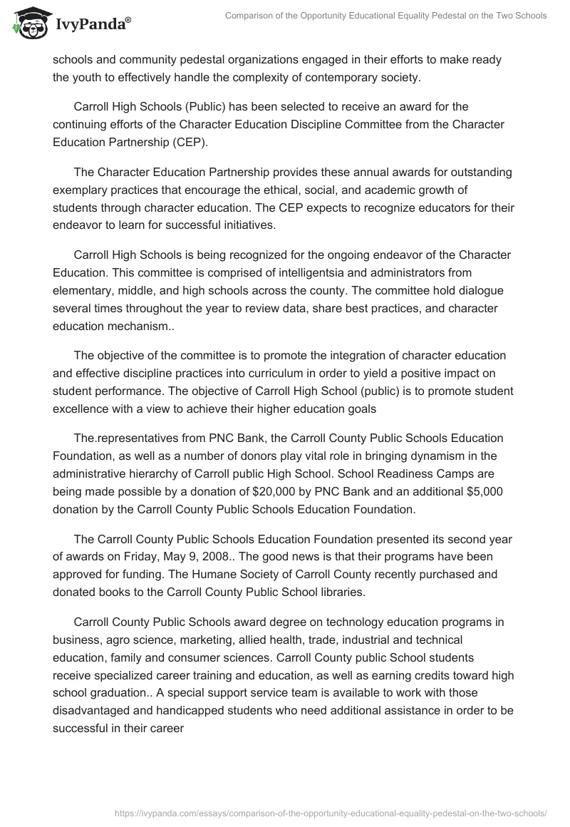 Comparison of the Opportunity Educational Equality Pedestal on the Two Schools. Page 2