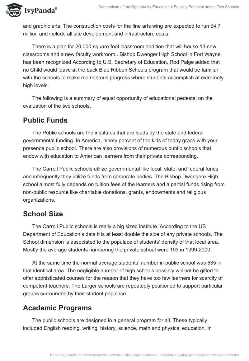 Comparison of the Opportunity Educational Equality Pedestal on the Two Schools. Page 4