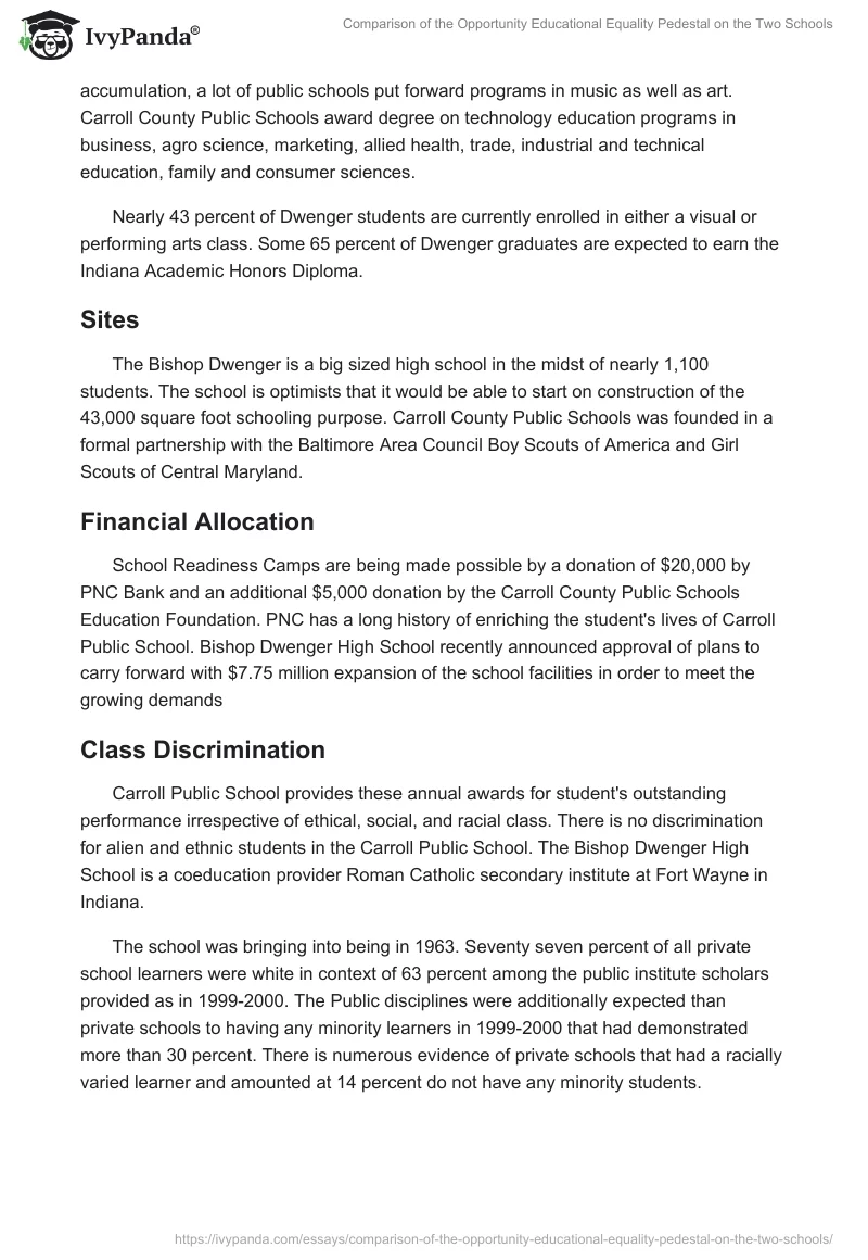 Comparison of the Opportunity Educational Equality Pedestal on the Two Schools. Page 5