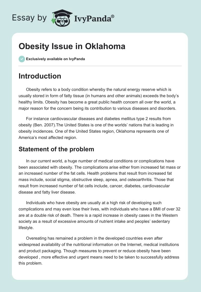 Obesity Issue in Oklahoma. Page 1