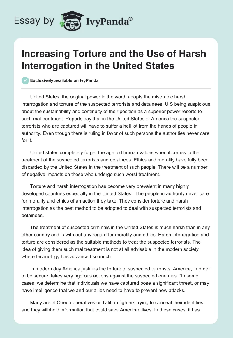 Increasing Torture and the Use of Harsh Interrogation in the United States. Page 1