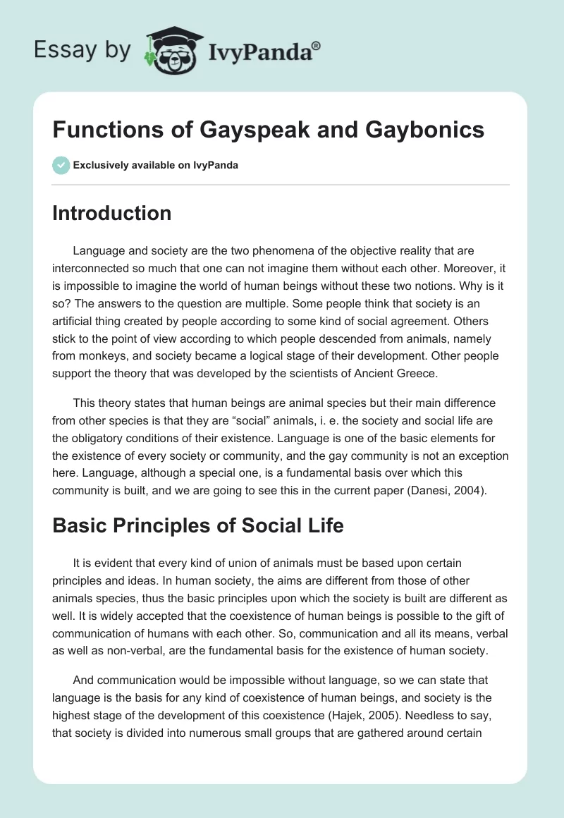 Functions of Gayspeak and Gaybonics. Page 1