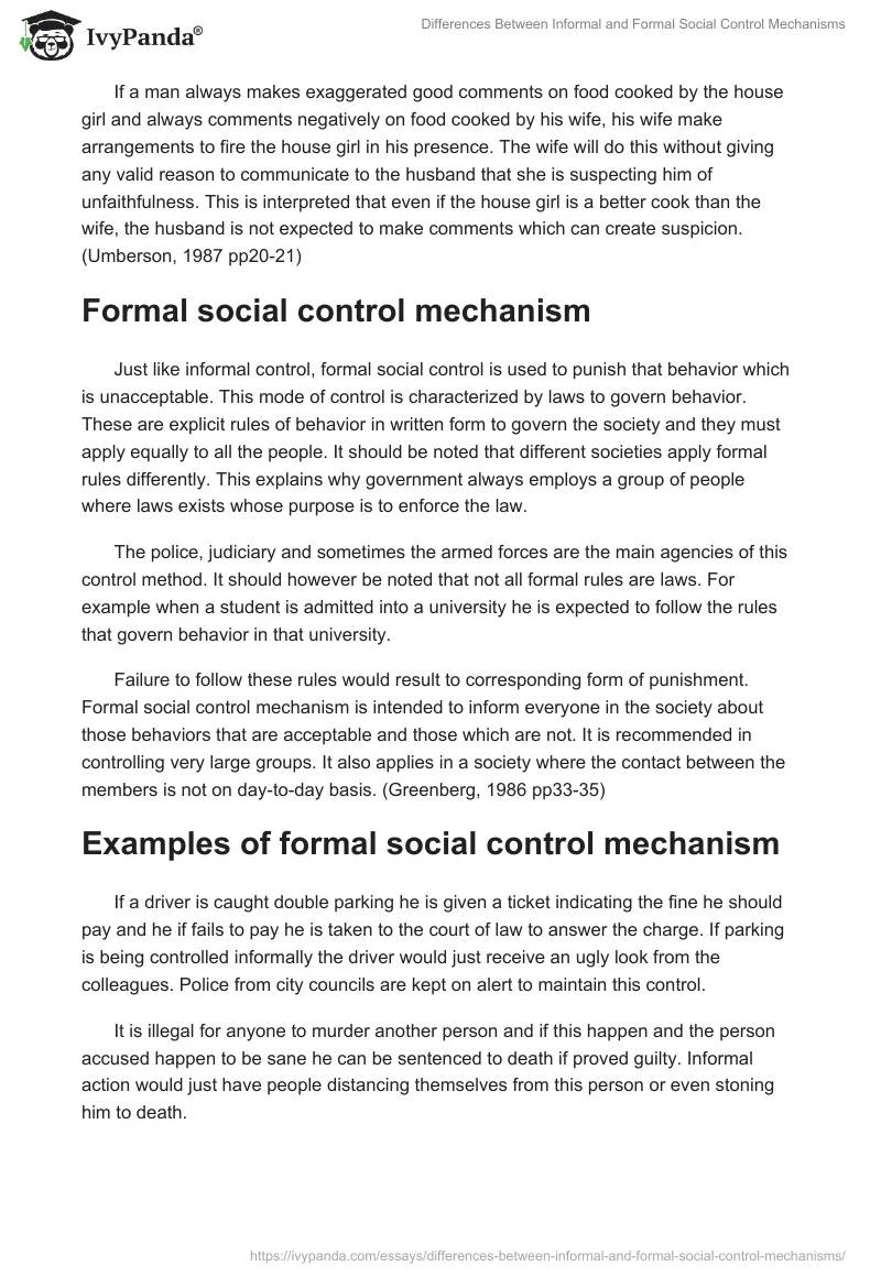 Differences Between Informal and Formal Social Control Mechanisms. Page 3