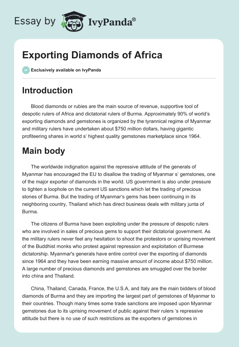 Exporting Diamonds of Africa. Page 1