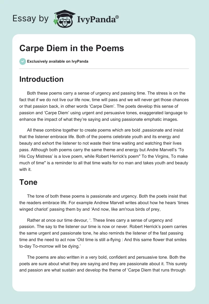 "Carpe Diem" in the Poems. Page 1