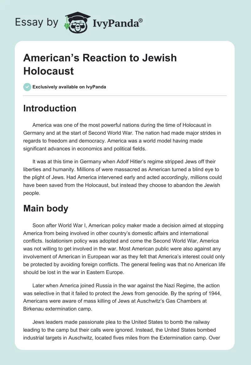 American’s Reaction to Jewish Holocaust. Page 1