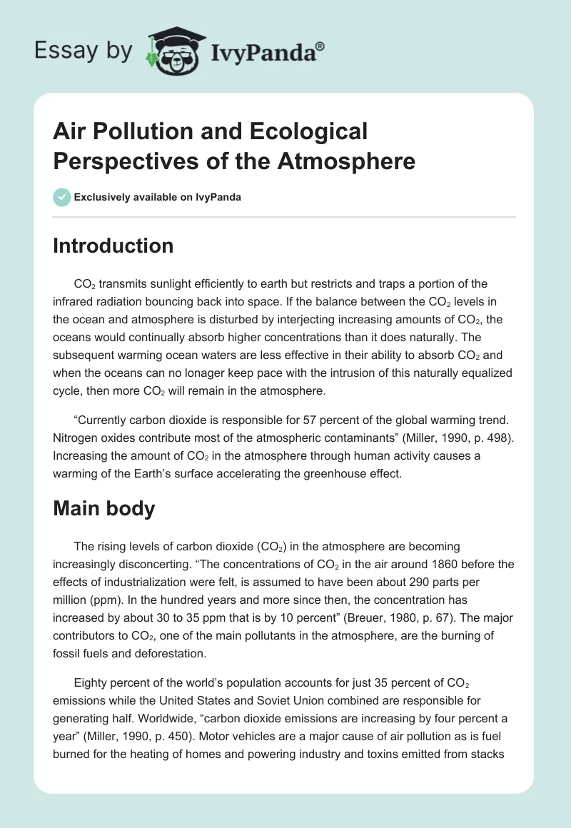 Air Pollution and Ecological Perspectives of the Atmosphere. Page 1