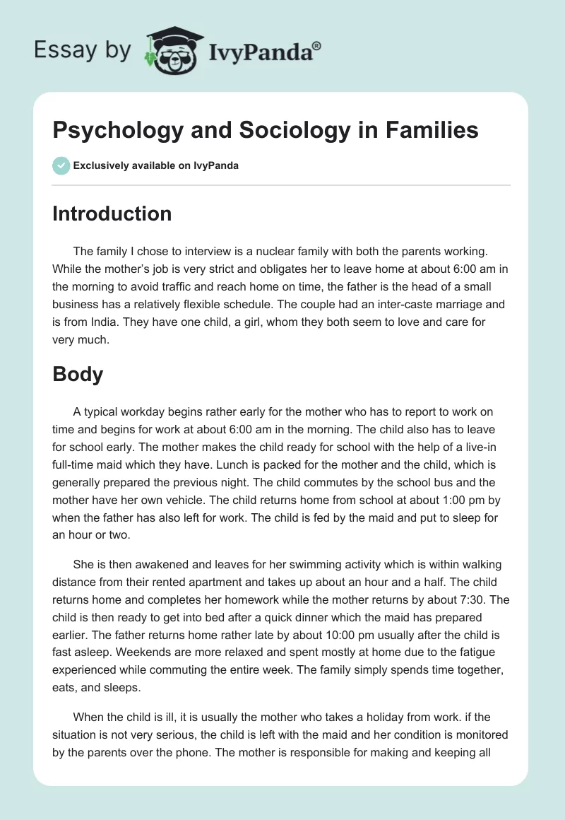 Psychology and Sociology in Families. Page 1