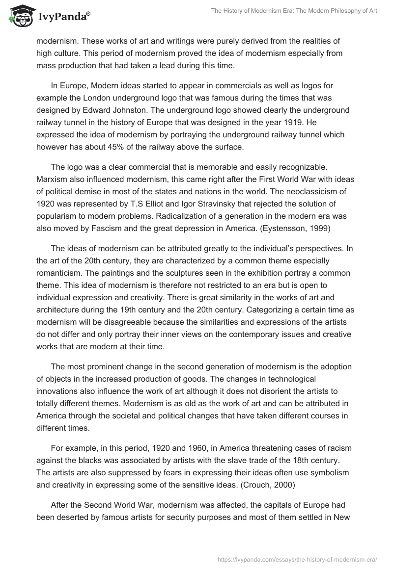 The History of Modernism Era: The Modern Philosophy of Art. Page 2
