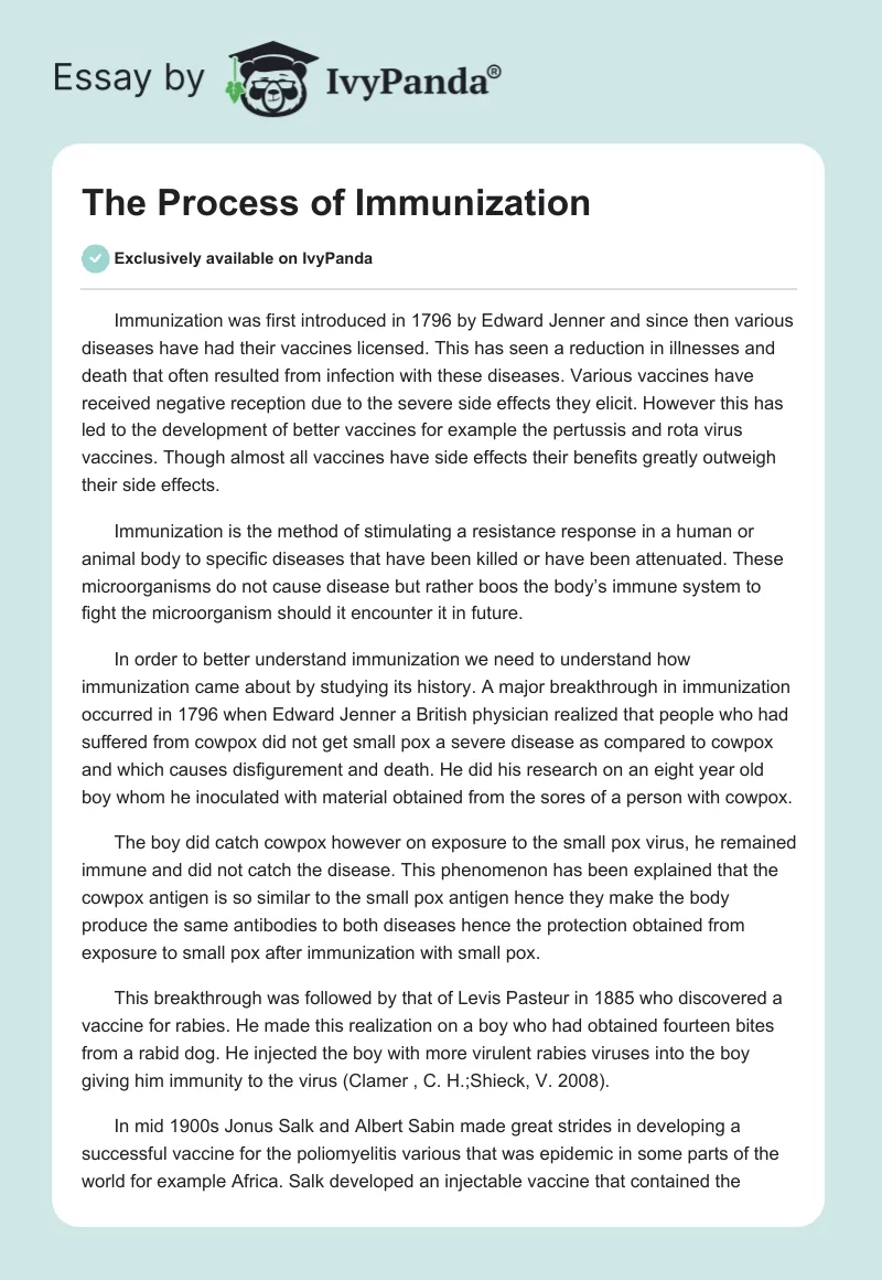 The Process of Immunization. Page 1