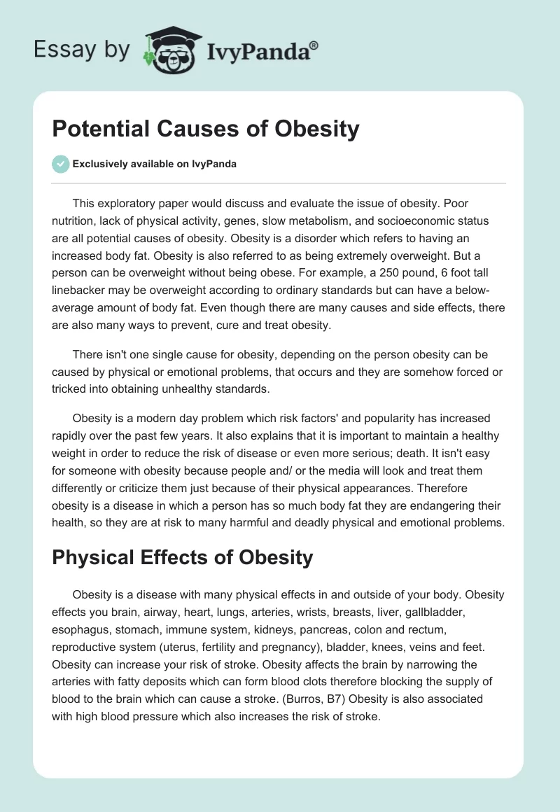 Potential Causes of Obesity. Page 1