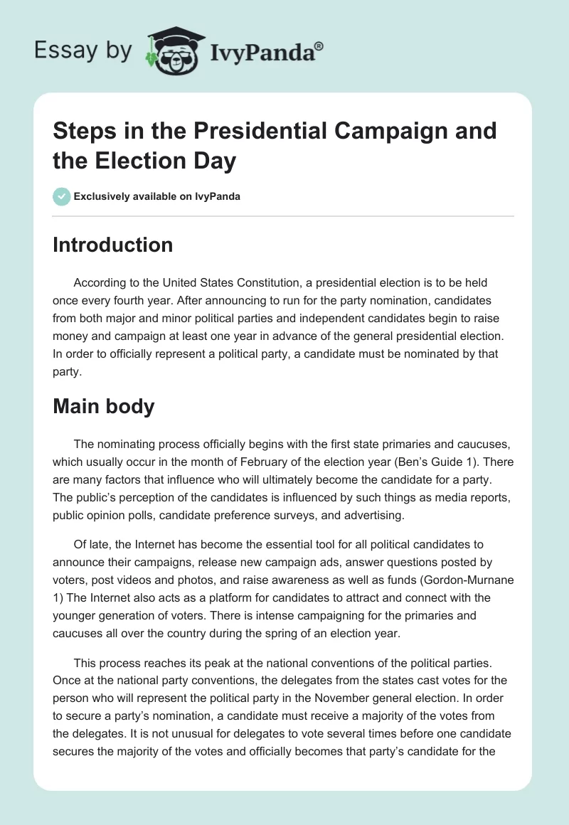 Steps in the Presidential Campaign and the Election Day. Page 1