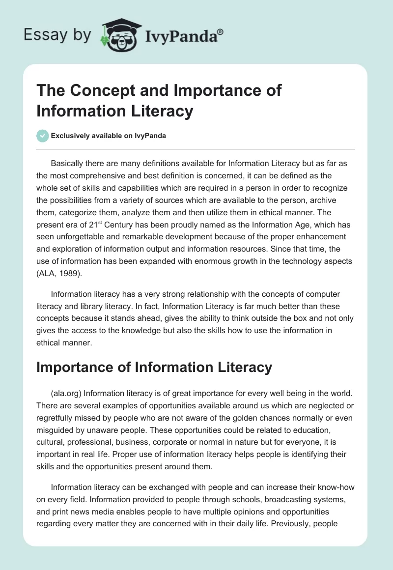 The Concept and Importance of Information Literacy. Page 1
